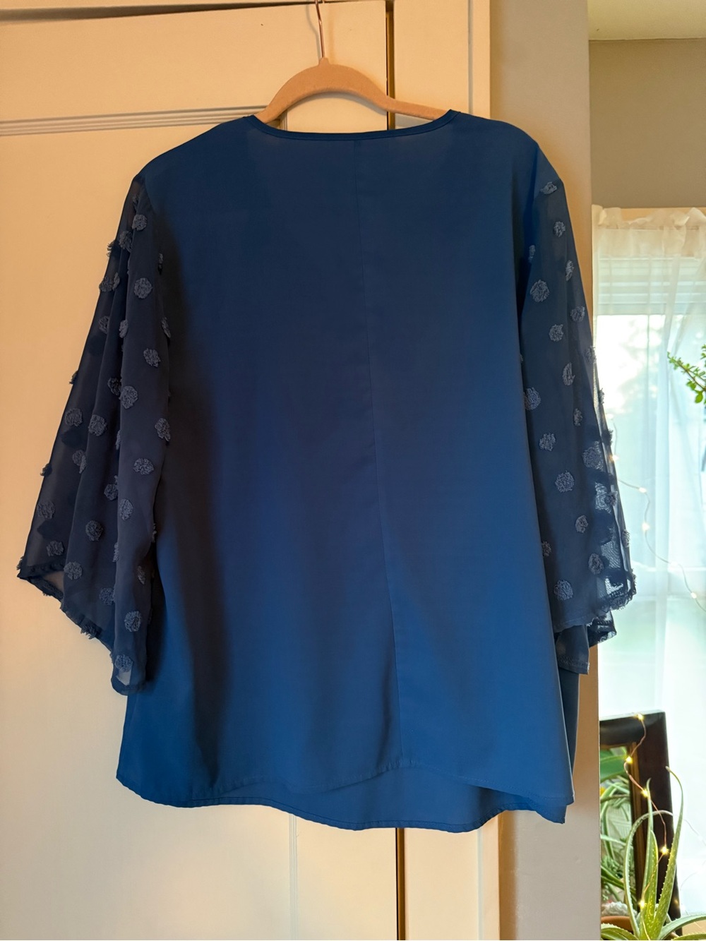 Women's Blue Flutter Sleeve Blouse